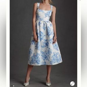 Sachin & Babi Blaine Chinoiserie Taffeta Square-Neck Midi Dress